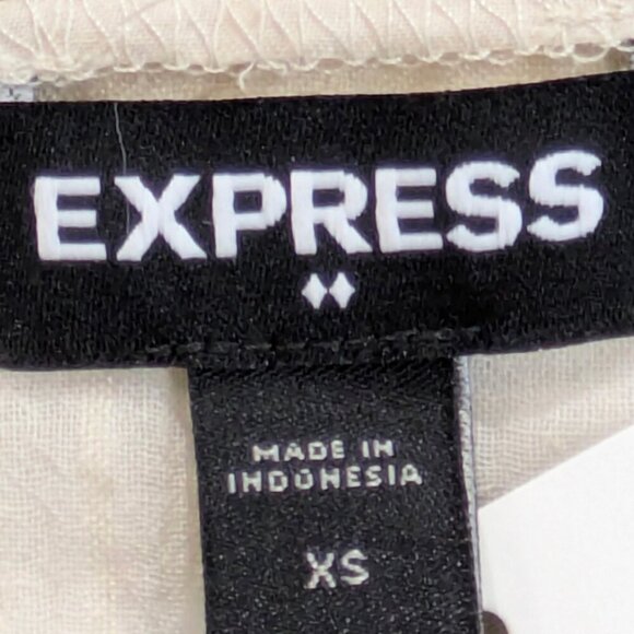 NEW Express Top Womens XS Beige Peasant Seersucker Rouched Smocked Boho Peplum - Picture 11 of 13